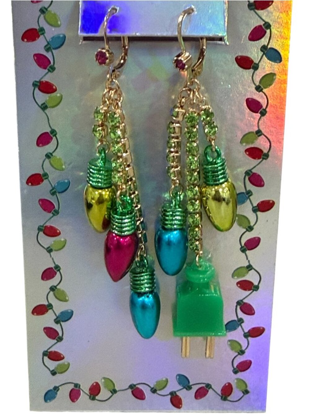 Betsey Johnson Christmas Lights with Plug Dangle Drop Earrings Mismatch